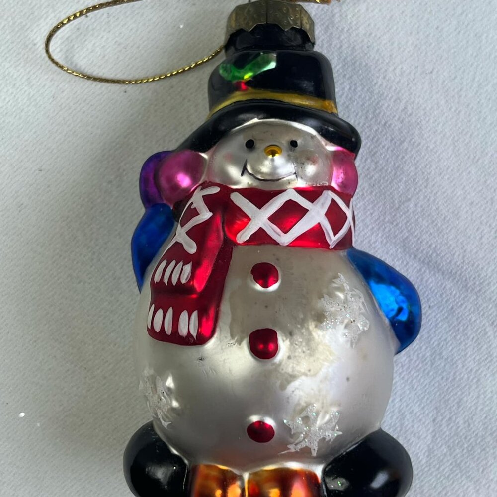 VTG Blown Glass Snowman Christmas Ornament Holiday Decor‎   DEFECTS from AGE